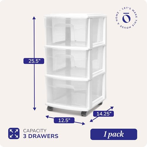 Smart Home HOMZ Drawer Tower, 3-Tier Rolling Storage Cart Essentials