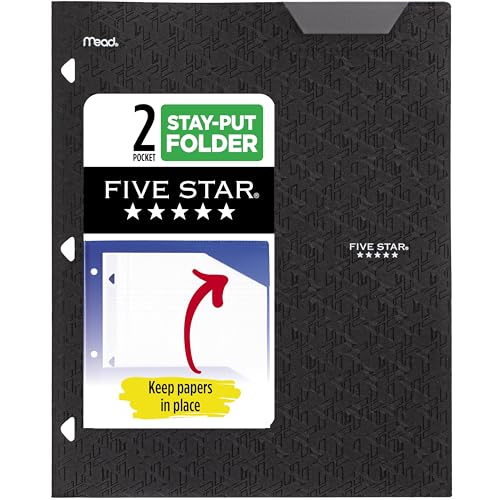upgraded Five Star 2-Pocket Folder, Plastic Folder with Stay-Put Tabs, Fits