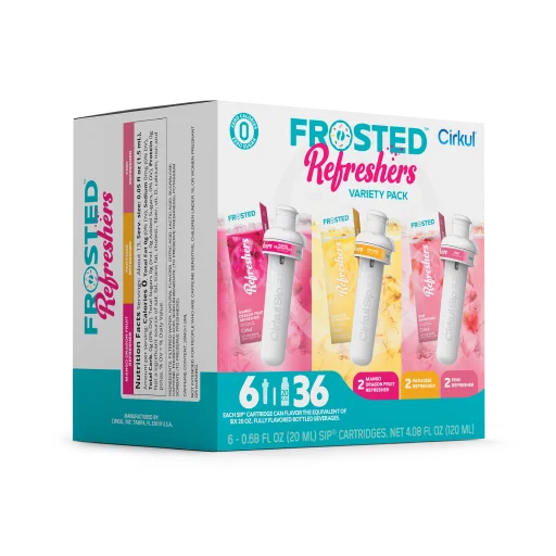 Vitamin-Infused Frosted Refreshers 6-Pack Variety Pack 1367 - Zero-Calorie Multi-Flavor Sip Pods for Water Bottle Detail